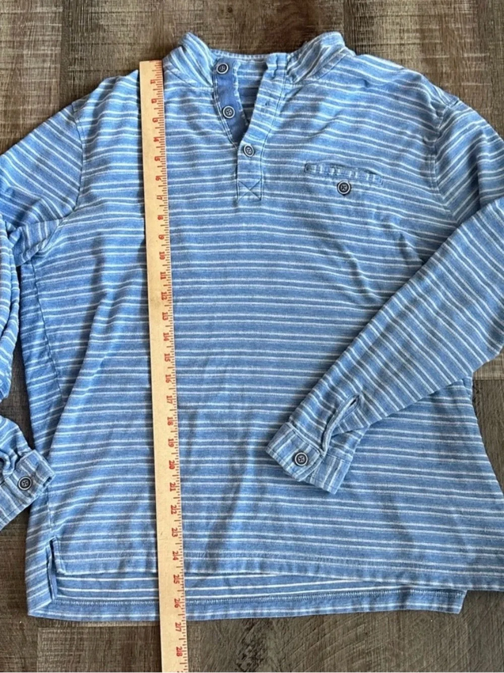 Johnnie-O Blue Striped Henley Button Long Sleeve